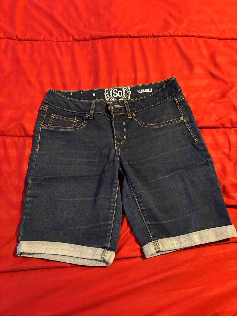 SO Dark Blue Denim Bermuda Shorts with Cuffed Hem